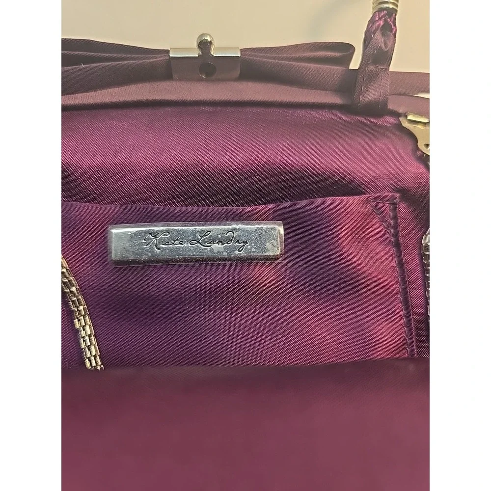 Kaitlin Landry Purple Satin Evening Bag Party Clutch w‎ Chain Strap
